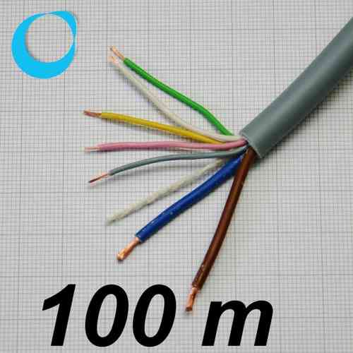 100 m - cable LiYY - 2 x 1mm² + 5 x 0,25mm², grey